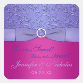 Pegatina Cuadrada RIBÓN IMPRESO Fuchsia, dulce de caramelo morado