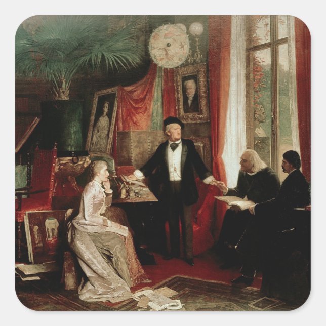 Pegatina Cuadrada Richard Wagner con Franz Liszt y Liszt (Anverso)