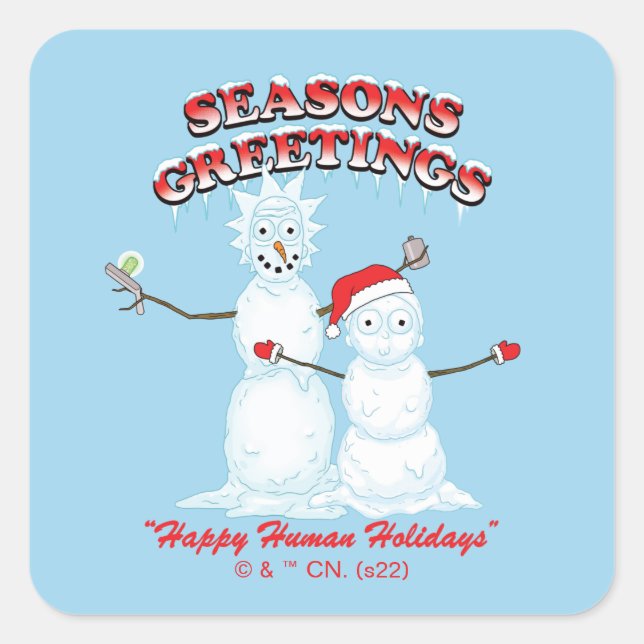 Pegatina Cuadrada Rick and Morty | Snowmen Season's Greetings (Anverso)
