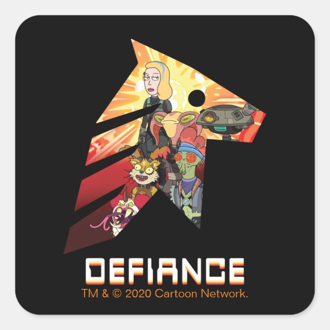 Pegatina Cuadrada RICK AND MORTY™ | Tripulación de Defiance Espacial (Anverso)