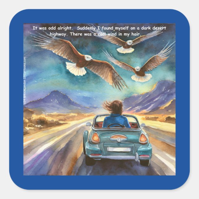 Pegatina Cuadrada Rick London Manejando En El Oscuro Cómico Gracioso (Anverso)