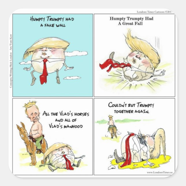 Pegatina Cuadrada Rick London "Trumpty Dumpty" ("Trumpty Dumpty") es (Anverso)