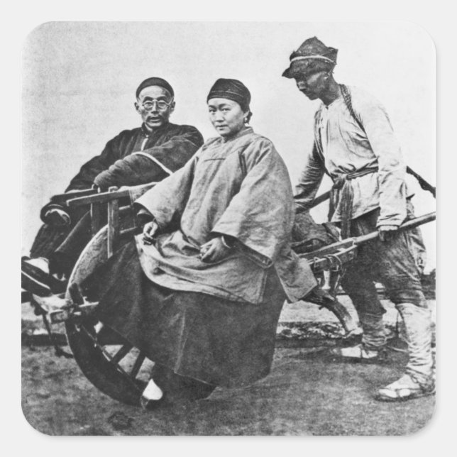 Pegatina Cuadrada Rickshaw chino, c.1870 (foto de abajo) (Anverso)