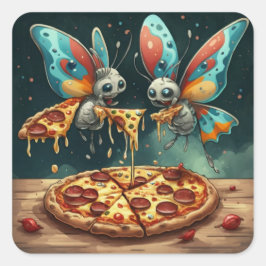 Pegatina Cuadrada Ricos insectos divertidos comiendo una pizza ideas