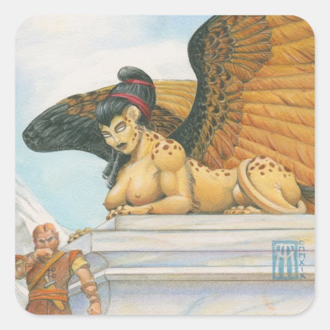 Pegatina Cuadrada Riddle Sphinx (Anverso)