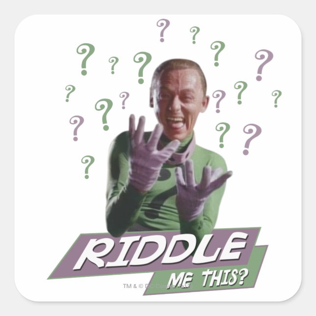 Pegatina Cuadrada Riddler - Riddle Me This (Anverso)
