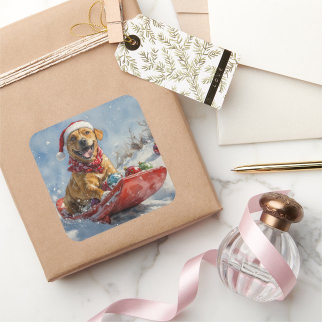 Pegatina Cuadrada Ridgeback Perro Rhodés en Navidades sedantes (Regalar)