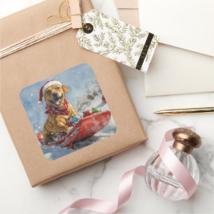 Pegatina Cuadrada Ridgeback Perro Rhodés en Navidades sedantes