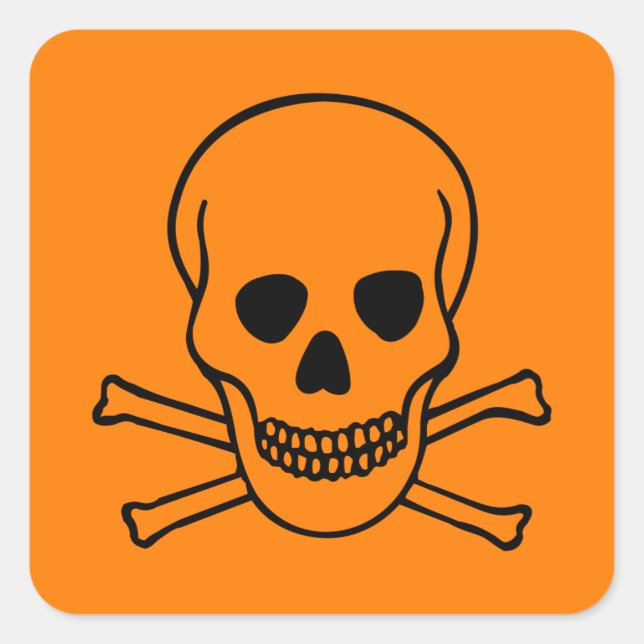 Pegatina Cuadrada Riesgo de cráneo y cruces (Anverso)