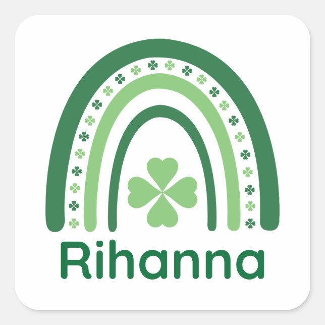 Pegatina Cuadrada Rihanna Nombre Clover Boho Rainbow (Anverso)