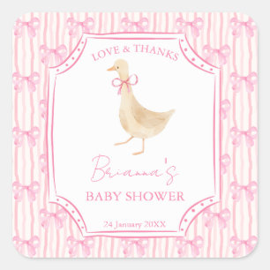 Pegatina Cuadrada Rimas de nursery de ganso baby shower rosa persona