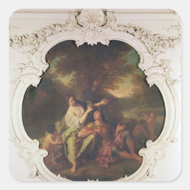 Pegatina Cuadrada Rinaldo y Armida, de 'Gerusalemme Liberata' (Anverso)