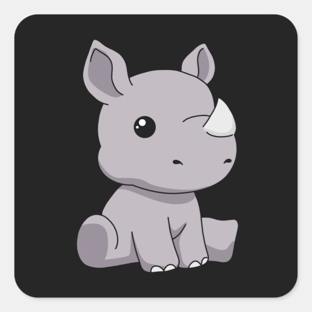 Pegatina Cuadrada Rinocerontes obsequia a los niños Rinocerontes Rhi (Anverso)