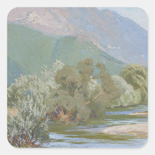 Pegatina Cuadrada Río Aniene Impresionante paisaje Art Nouveau