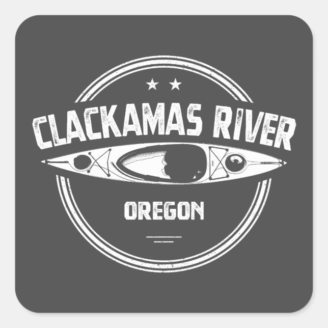 Pegatina Cuadrada Río Clackamas Oregon Kayaking (Anverso)