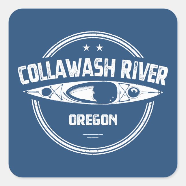 Pegatina Cuadrada Río Collawash Oregon Kayak (Anverso)