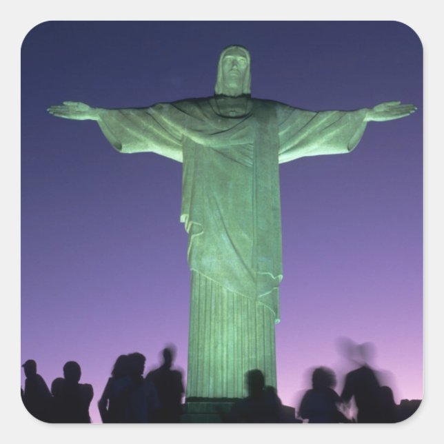 Pegatina Cuadrada Río de Janeiro, Brasil. La estatua de Cristo en (Anverso)