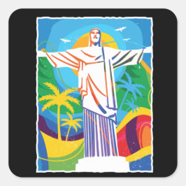 Pegatina Cuadrada Río de Janeiro Cristo Redentor Brasil colorido