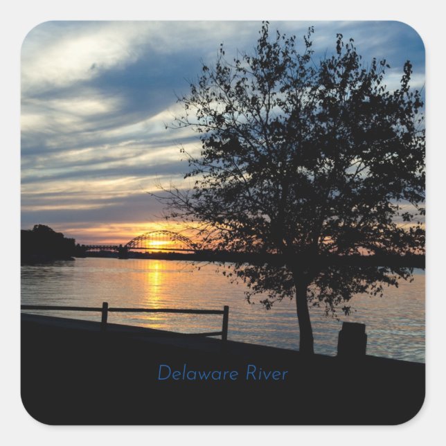 Pegatina Cuadrada Río Delaware, fotografía panorámica, (Anverso)