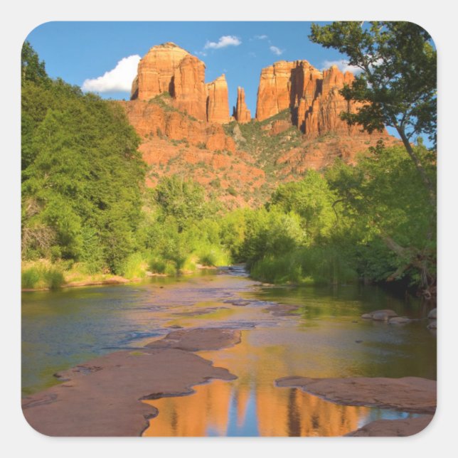 Pegatina Cuadrada Río en el cruce de roca roja, Arizona (Anverso)