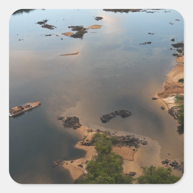 Pegatina Cuadrada Río Essequibo, el río más largo de Guyana, y 2 (Anverso)