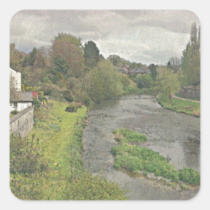Pegatina Cuadrada Río Hafren en Newtown, Powys