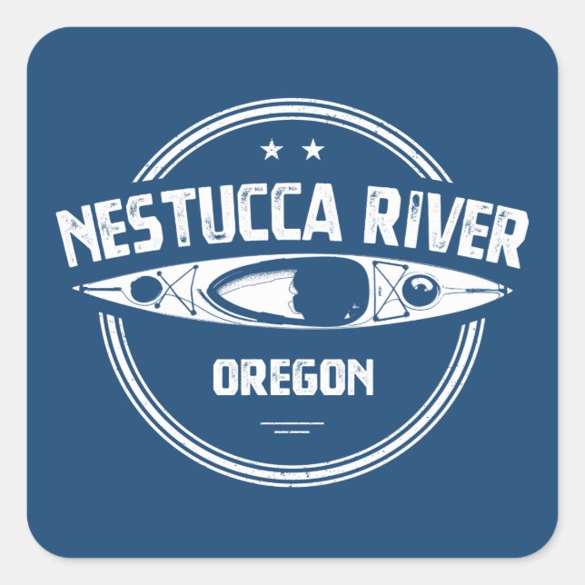Pegatina Cuadrada Río Nestucca Oregon Kayaking (Anverso)