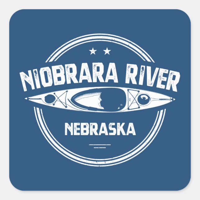 Pegatina Cuadrada Río Niobrara Nebraska Kayak (Anverso)