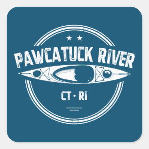Pegatina Cuadrada Río Pawcatuck Connecticut Isla Rhode Kayak