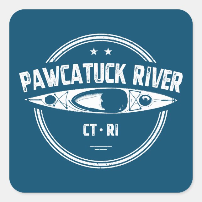 Pegatina Cuadrada Río Pawcatuck Connecticut Isla Rhode Kayak (Anverso)