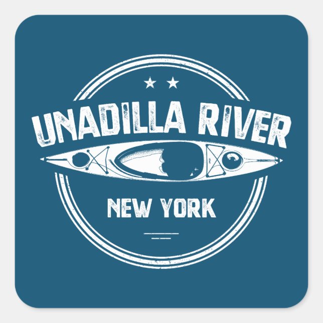 Pegatina Cuadrada Río Unadilla Kayak de Nueva York (Anverso)