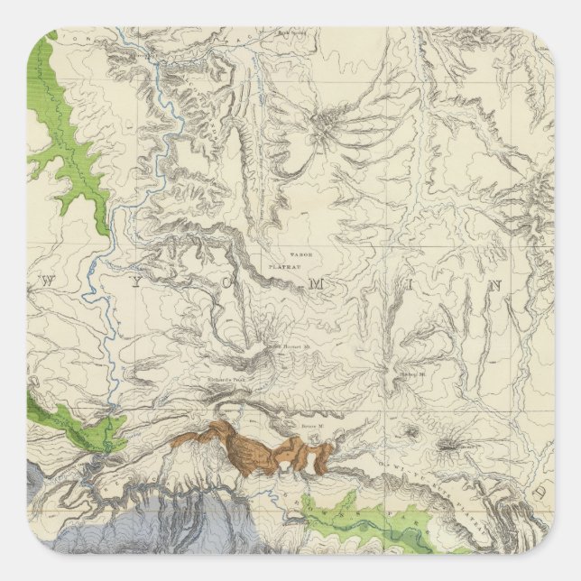 Pegatina Cuadrada Río Verde de la hoja de ruta ferroviaria del Pacíf (Anverso)