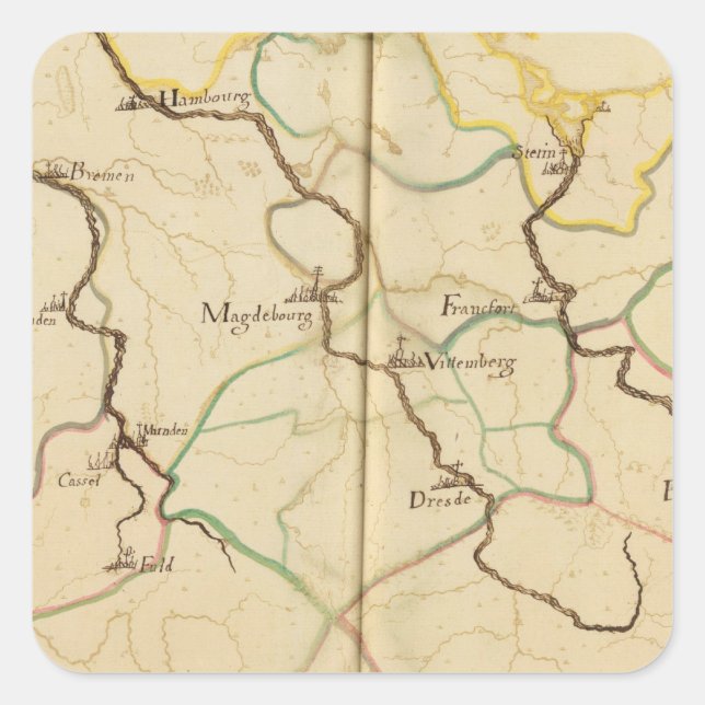 Pegatina Cuadrada Ríos y valles de Alemania (Anverso)