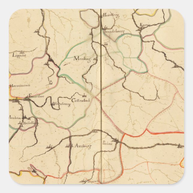 Pegatina Cuadrada Ríos y valles de Alemania (Anverso)