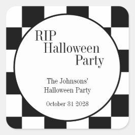 Pegatina Cuadrada RIP Halloween Black and White Check Party