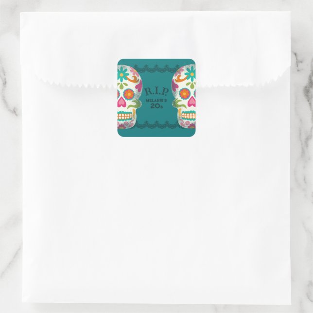 Pegatina Cuadrada RIP mis 20 Custom Age Sugar Skulls Cumpleaños (Bolso)