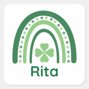 Pegatina Cuadrada Rita Name Clover Boho Rainbow