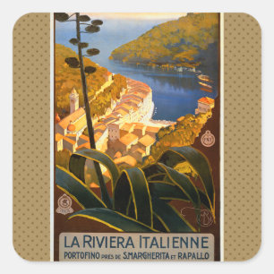 Pegatina Cuadrada Riviera italiana Europa Italia cartel de viaje