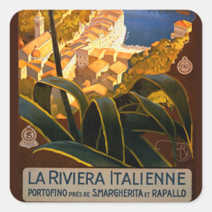 Pegatina Cuadrada Riviera italiana Europa Italia cartel de viaje