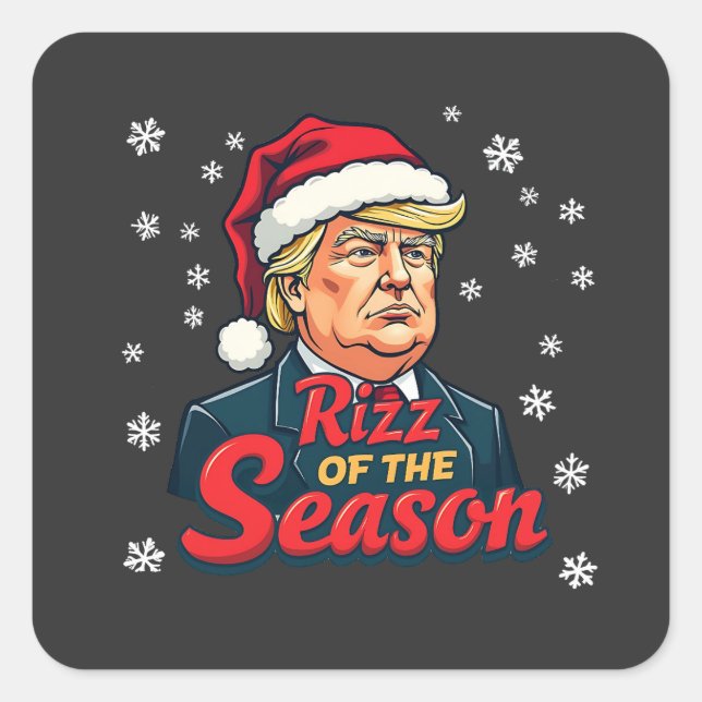 Pegatina Cuadrada Rizz of the Season Funny Navidades de Trump (Anverso)