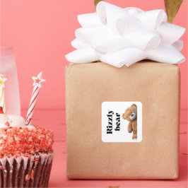 Pegatina Cuadrada Rizzly cute teddy bear design funny quote