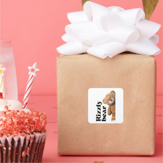 Pegatina Cuadrada Rizzly cute teddy bear design funny quote