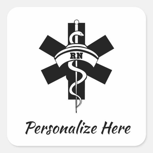 Pegatina Cuadrada RN Nurses Medical Symbol    (Anverso)