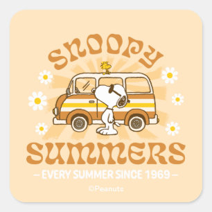 Pegatina Cuadrada Road Trippin   Peanuts Snoopy Summers