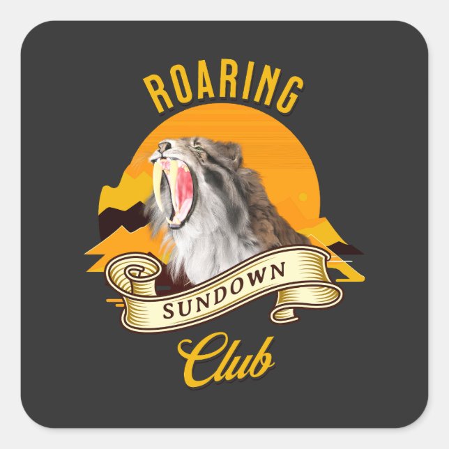 Pegatina Cuadrada Roaring Sundown Club Sabertooth Tiger (Anverso)