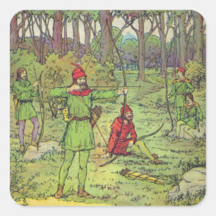 Pegatina Cuadrada Robin Hood En El Bosque