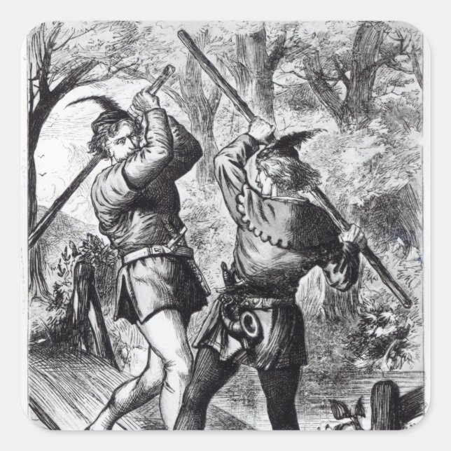 Pegatina Cuadrada Robin Hood y Little John (Anverso)