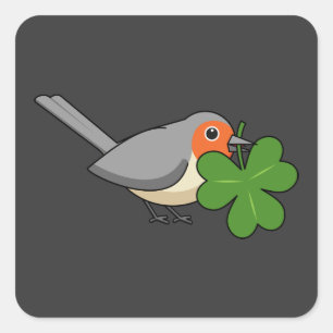 Pegatina Cuadrada Robin lindo con Shamrock Clover Personalizado
