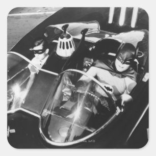 Pegatina Cuadrada Robin y Batman en Batmobile