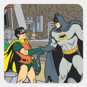 Pegatina Cuadrada Robin Y Batman Handshake